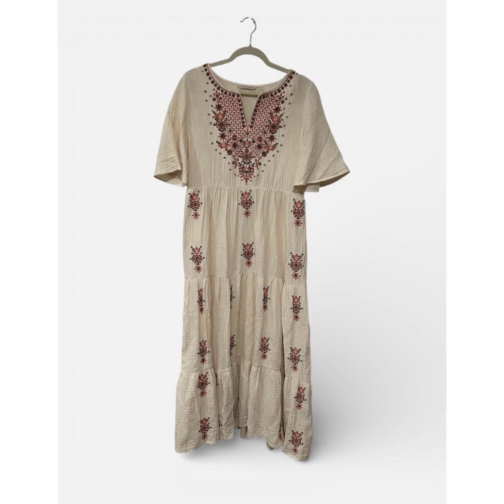 SOFT SURROUNDINGS NWT Mzxi Dress 2X Cotton Cream with Red Embroidery - Picture 14 of 15